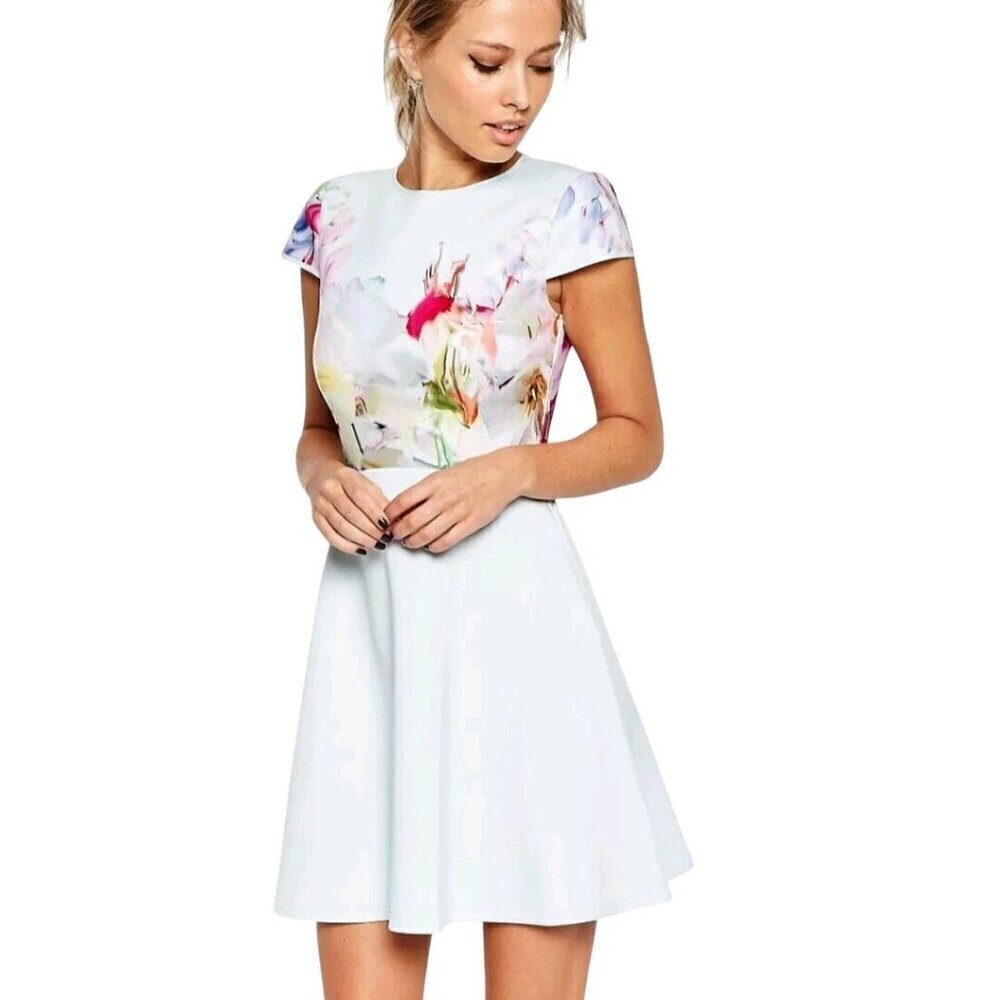 Ted Baker Rivana Hanging Gardens Mint Floral Designer Fit N Flare Dress Size 6